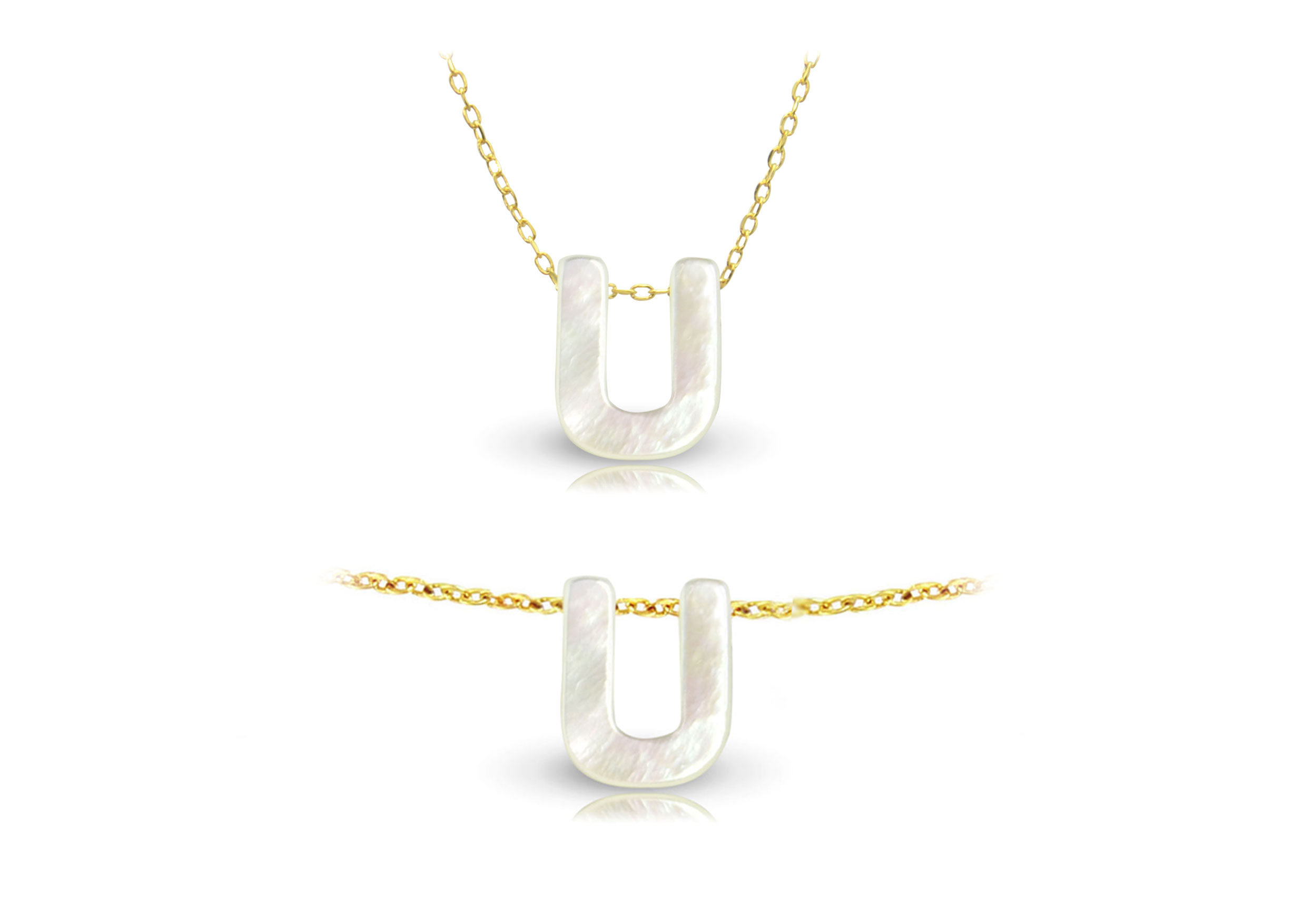 Vera Perla 18K Gold U Letter  Mother of Pearl Jewelry Set