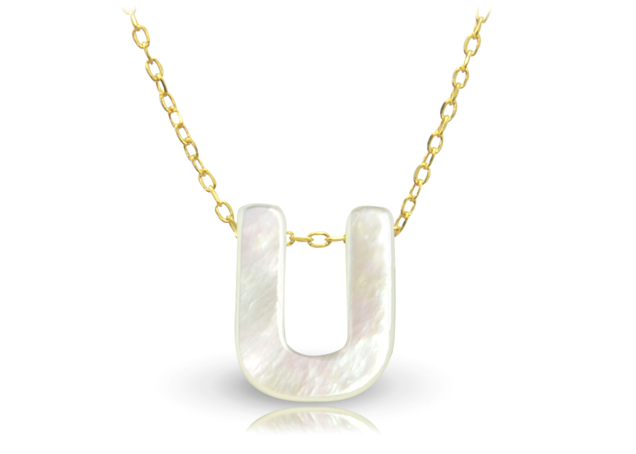 Vera Perla 18K Gold U Letter  Mother of Pearl Necklace