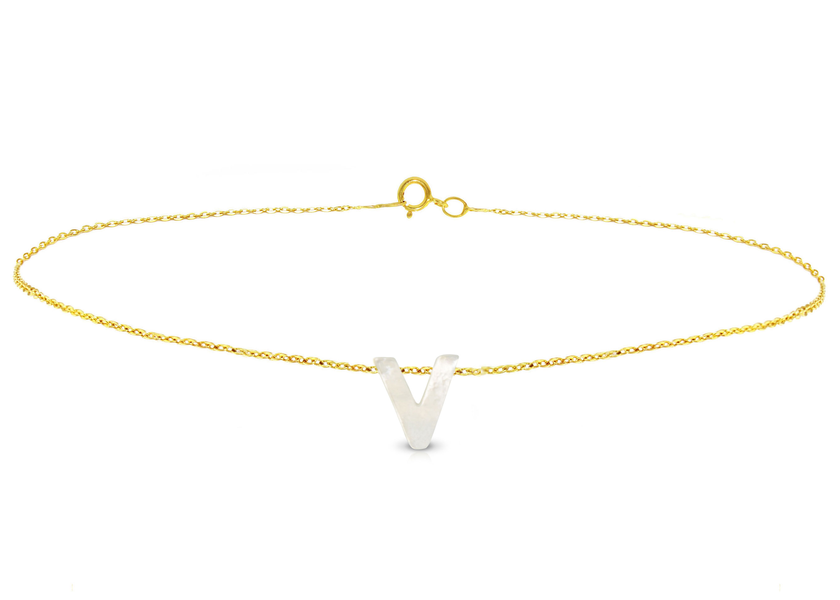 Vera Perla 18K Gold V Letter  Mother of Pearl Bracelet