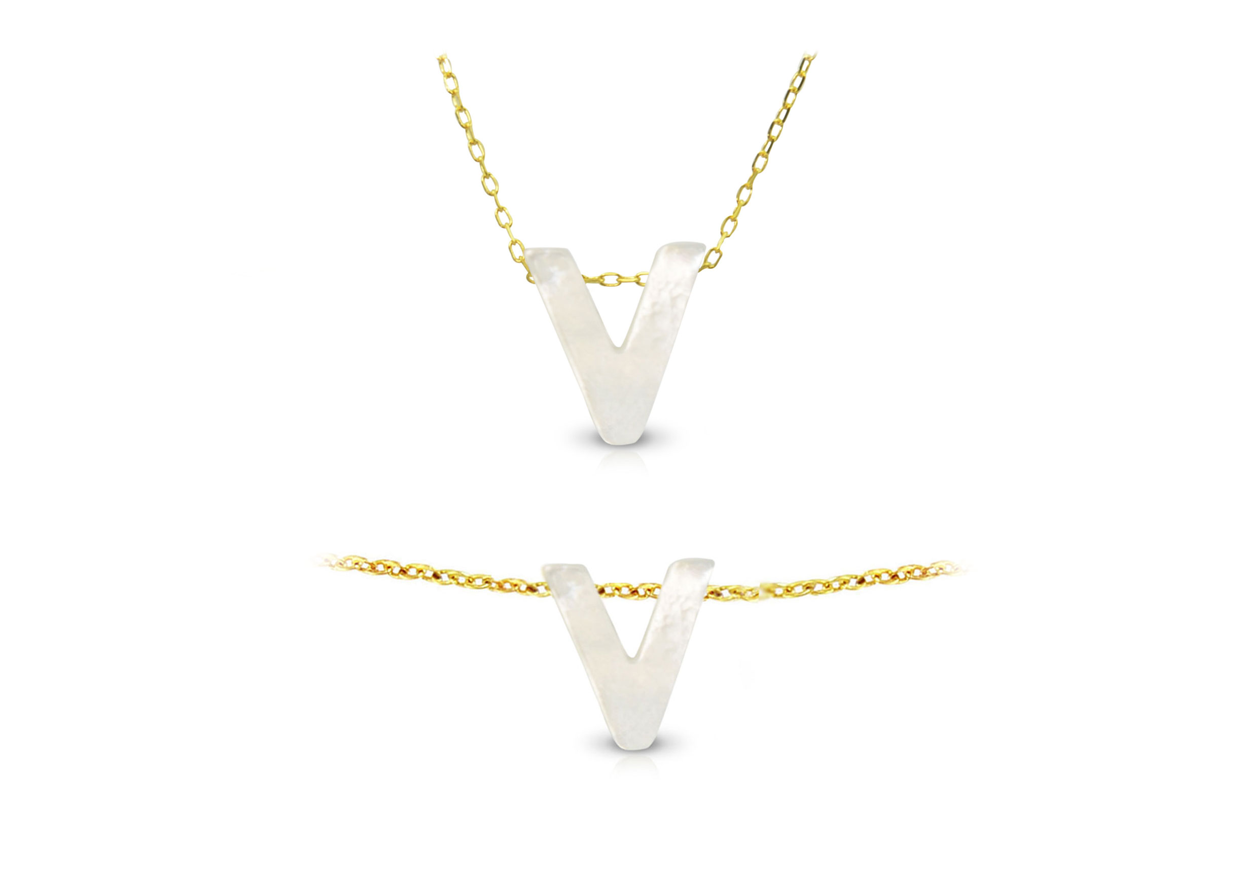 Vera Perla 18K Gold V Letter  Mother of Pearl Jewelry Set