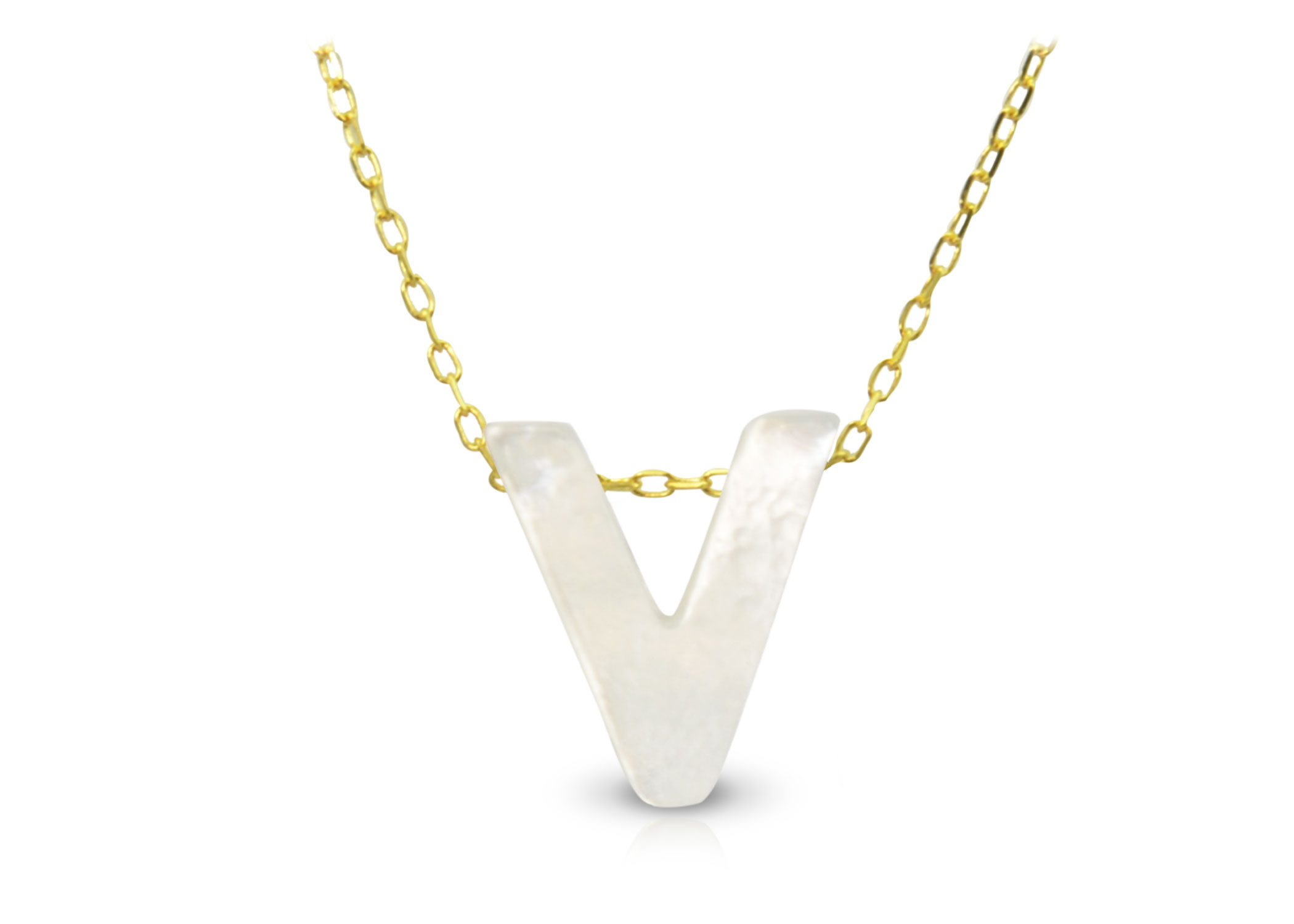 Vera Perla 18K Gold V Letter  Mother of Pearl Necklace