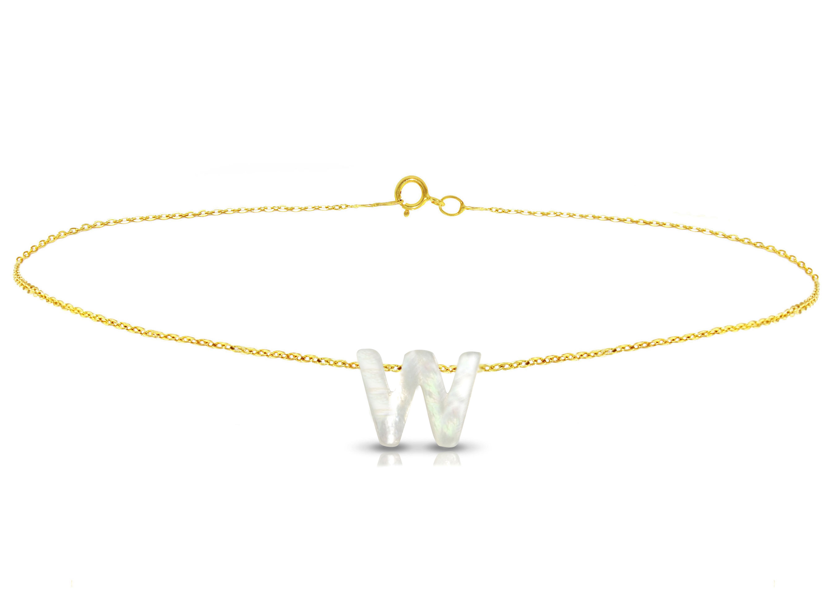 Vera Perla 18K Gold W Letter  Mother of Pearl Bracelet