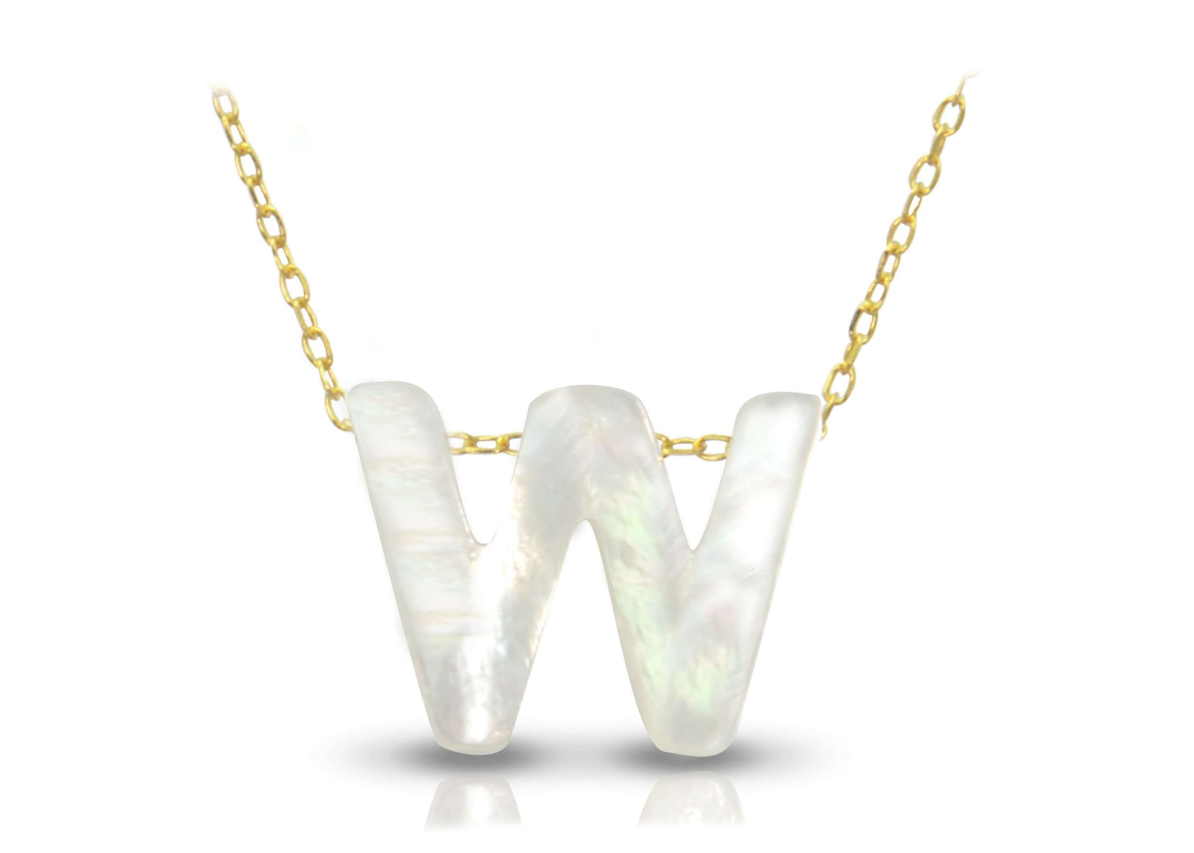Vera Perla 18K Gold W Letter  Mother of Pearl Necklace