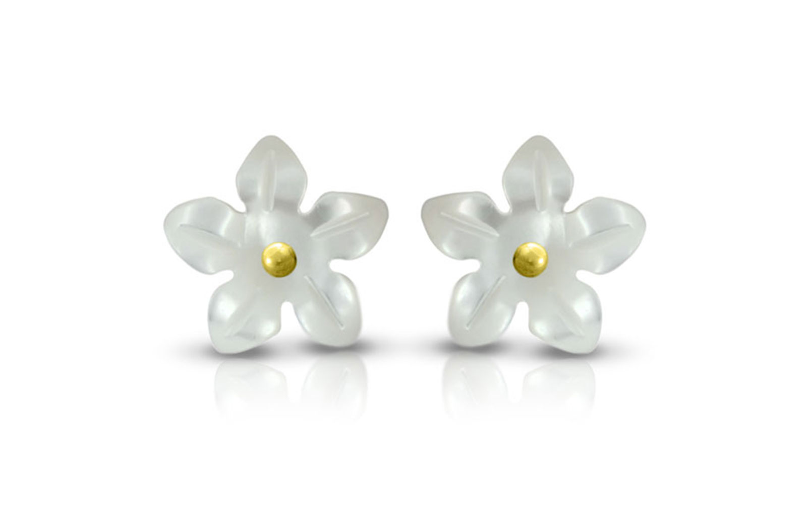 Vera Perla 18K Gold with Pearl Flower Shell Screw Back Earrings
