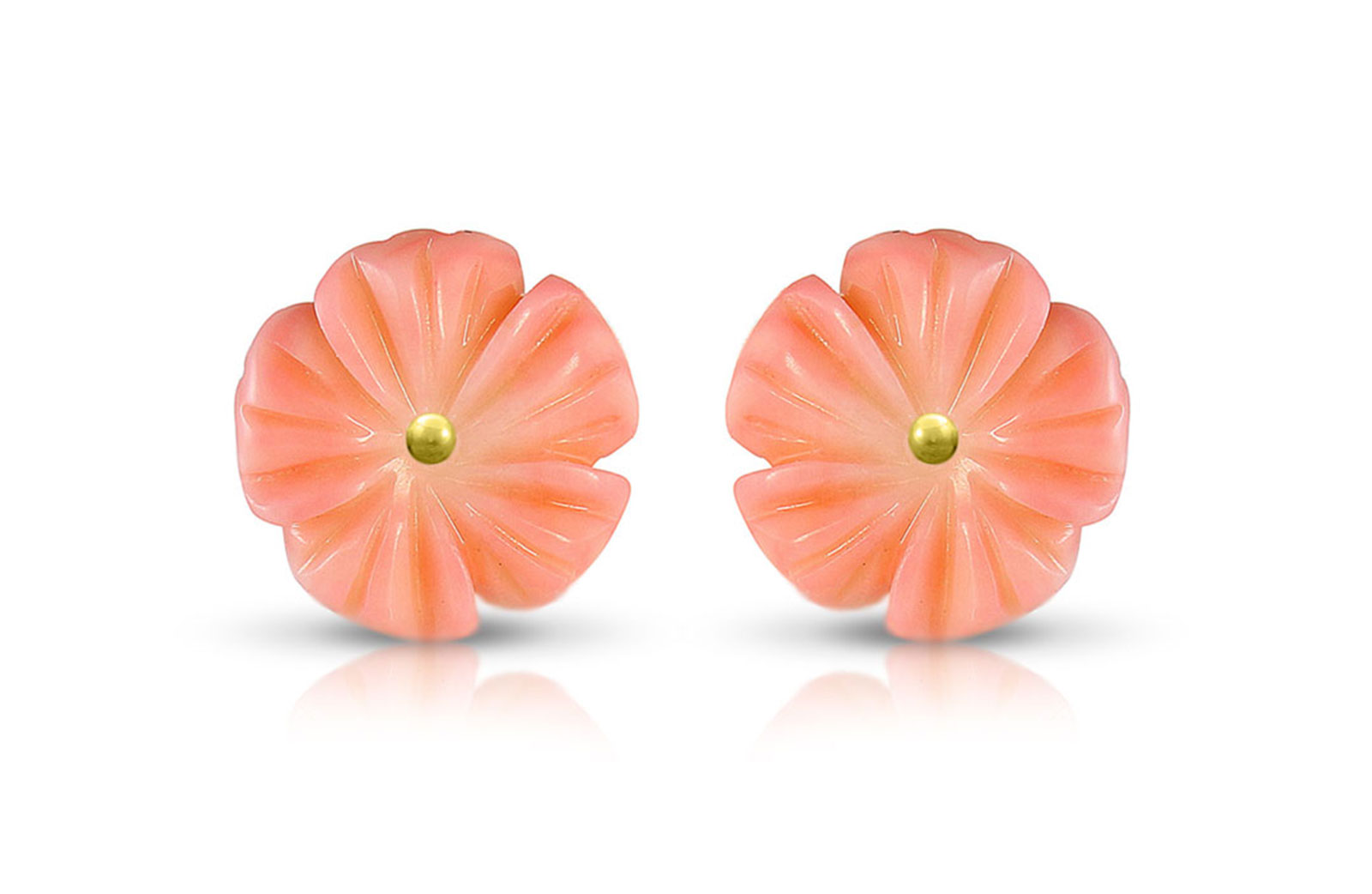 Vera Perla 18K Gold with Pink Pearl Flower Shell Screw Back Earrings