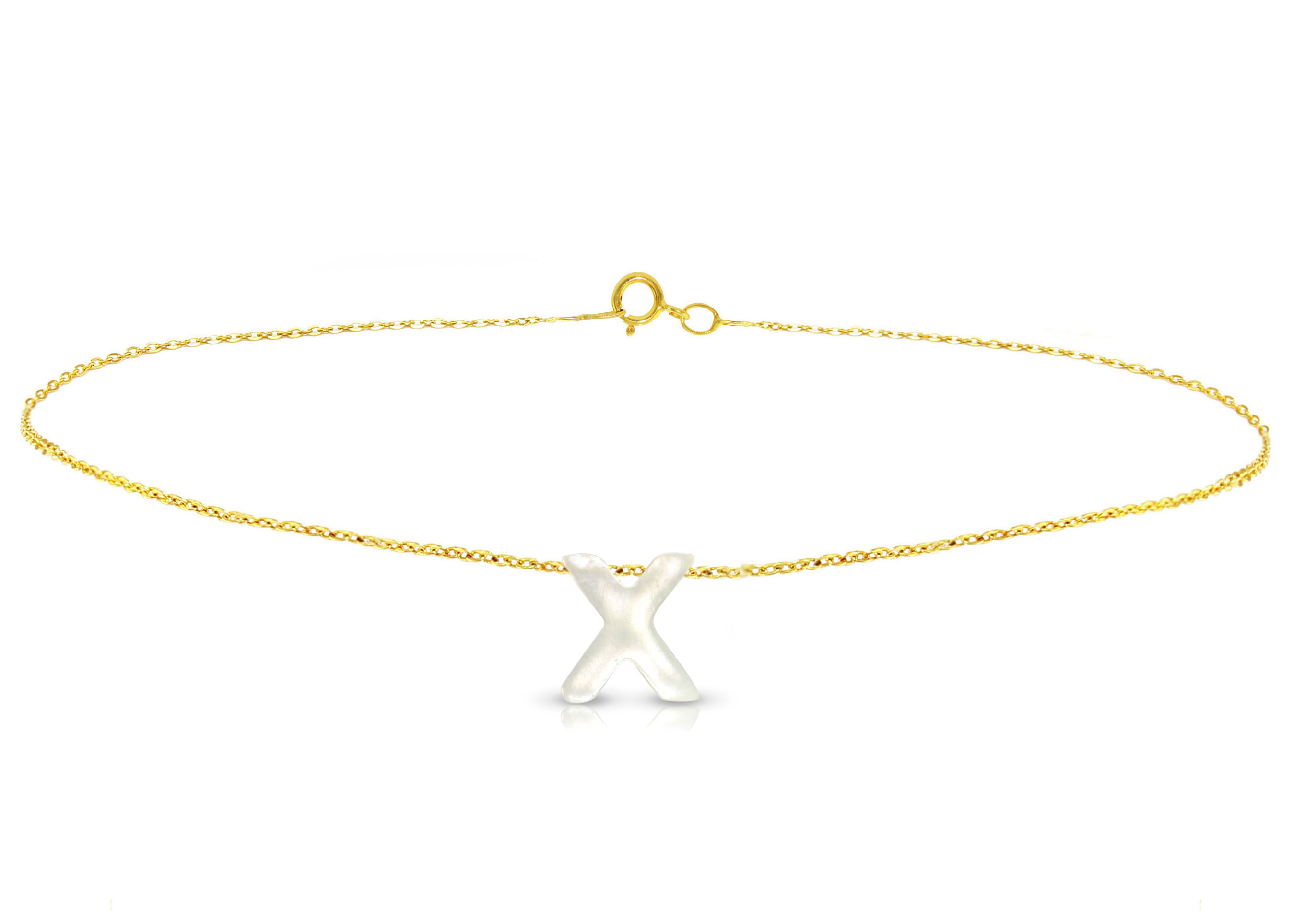 Vera Perla 18K Gold X Letter  Mother of Pearl Bracelet