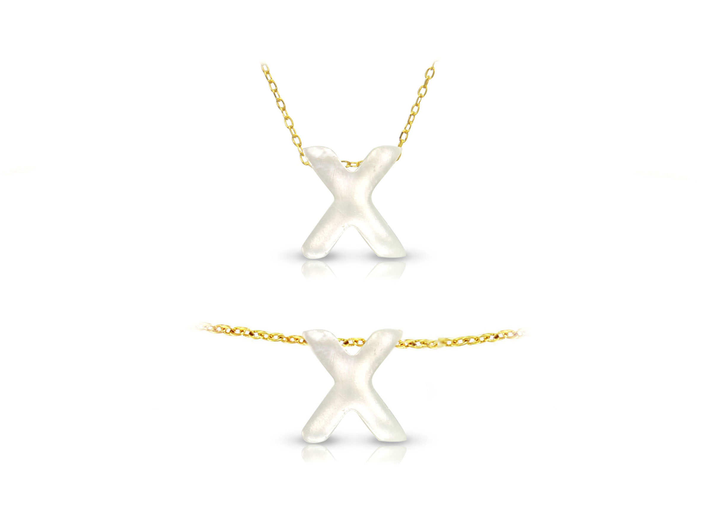 Vera Perla 18K Gold X Letter  Mother of Pearl Jewelry Set