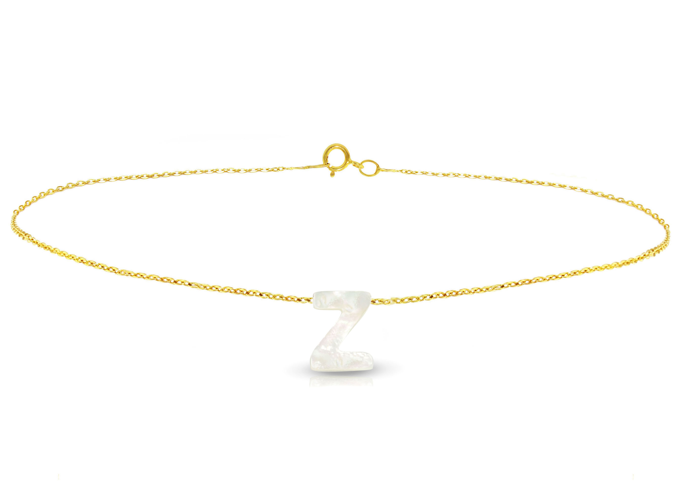 Vera Perla 18K Gold Z Letter  Mother of Pearl Bracelet