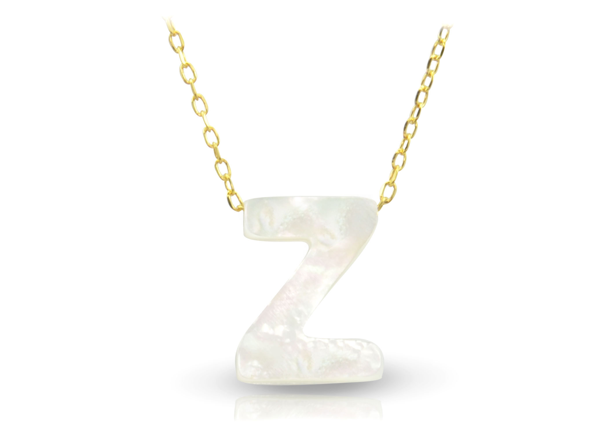 Vera Perla 18K Gold Z Letter  Mother of Pearl Necklace