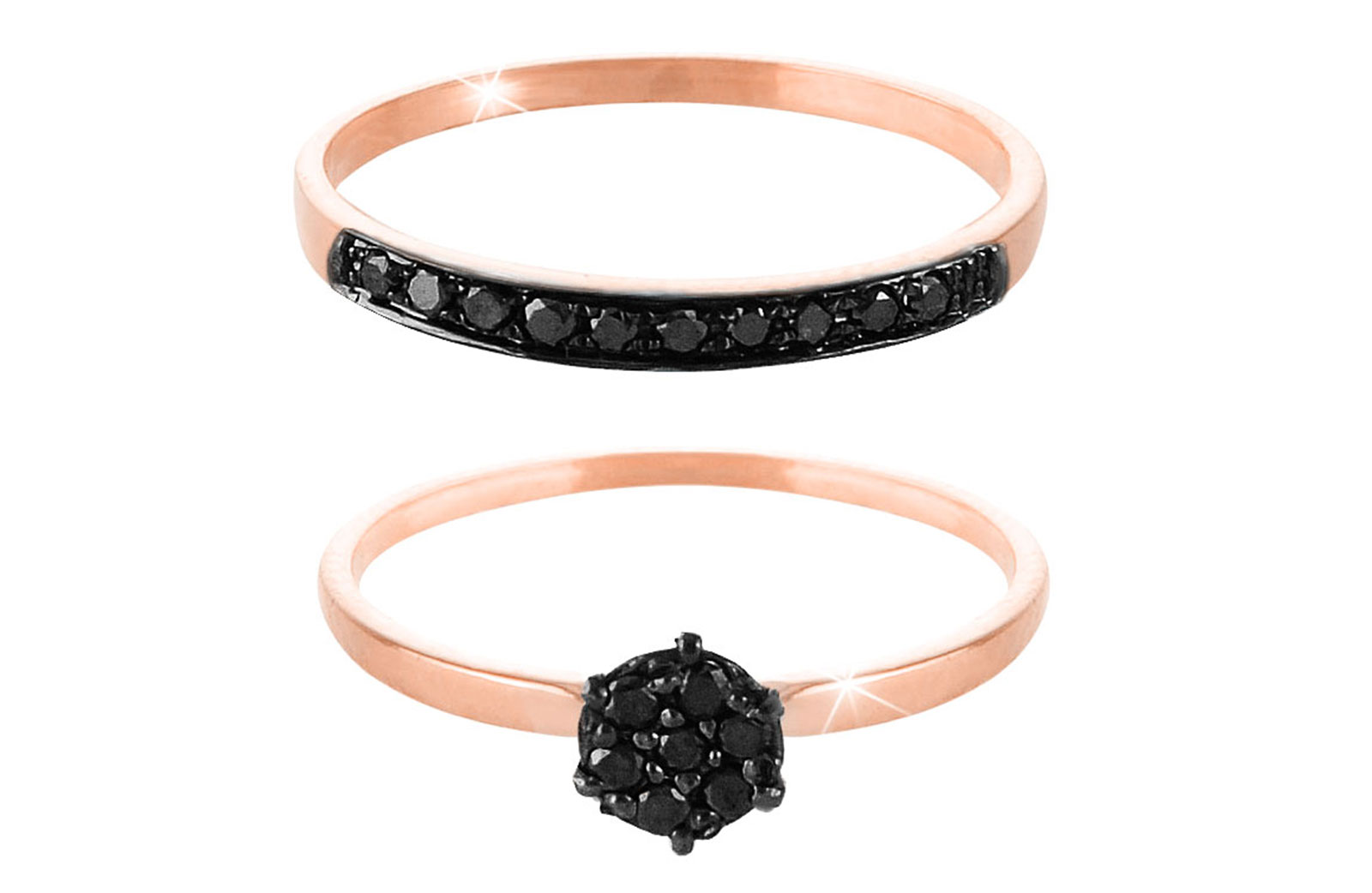 Vera Perla 18k Rose Gold 0.17ct Black Diamonds Engagement Ring Set, 6.5 US