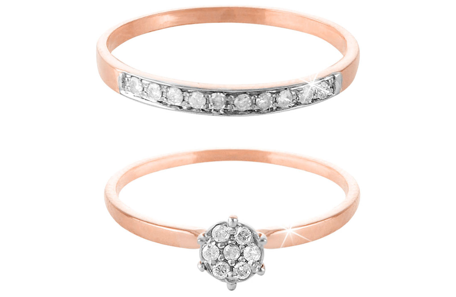 Vera Perla 18k Rose Gold 0.17ct Diamonds Engagement Ring Set, 6.5 US