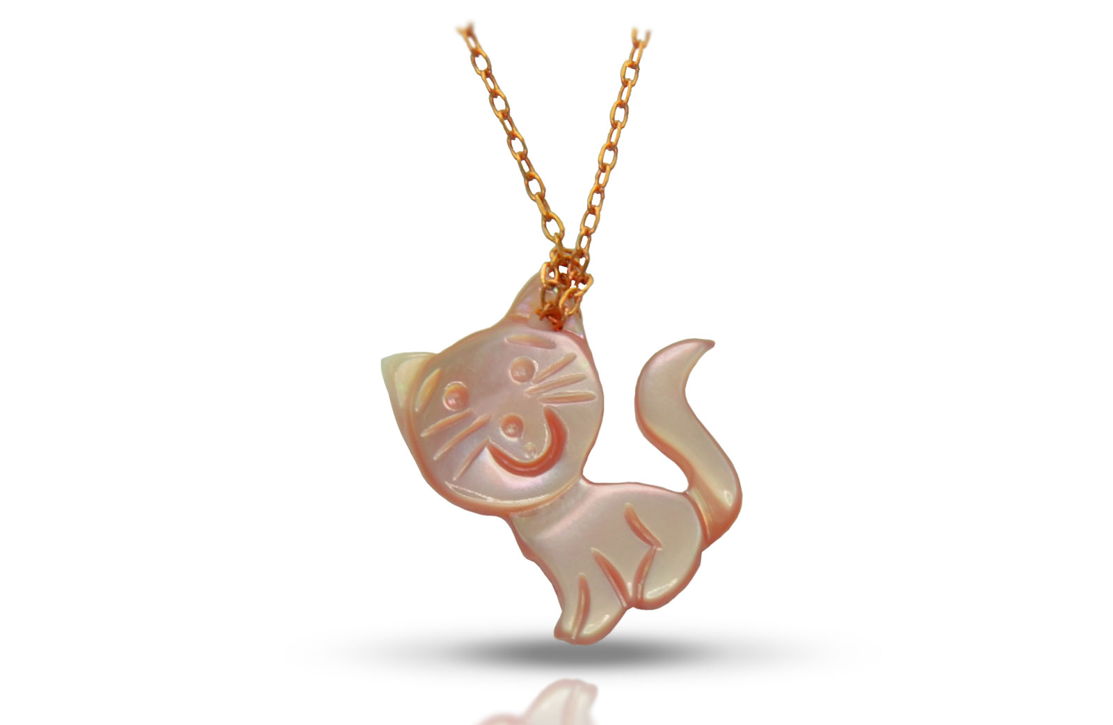 Vera Perla 18K Rose Gold Pink Kitty Mother of Pearl Necklace