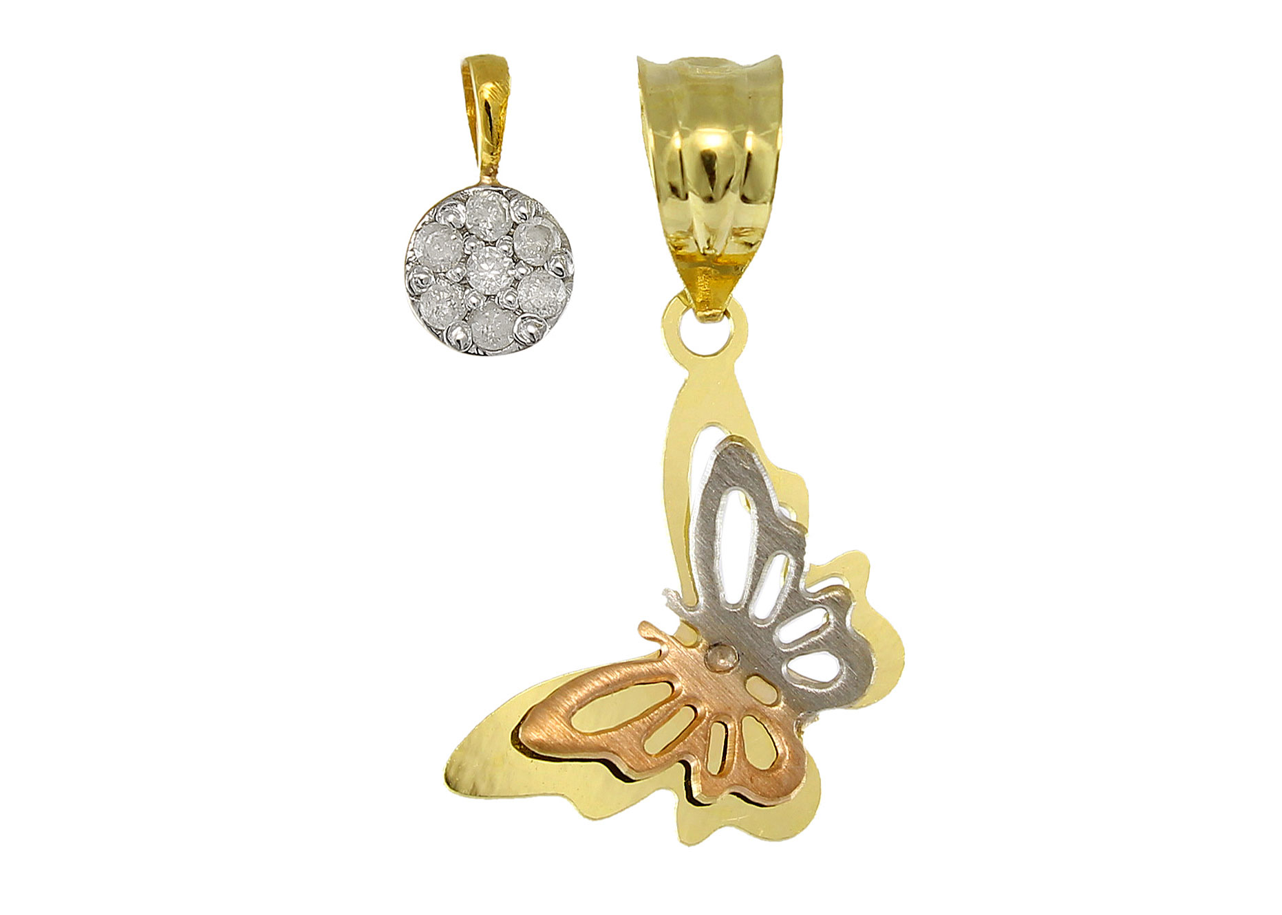 Vera Perla 18K Solid Gold 0.07Cts Genuine Diamonds Butterfly and Solitaire Pendants
