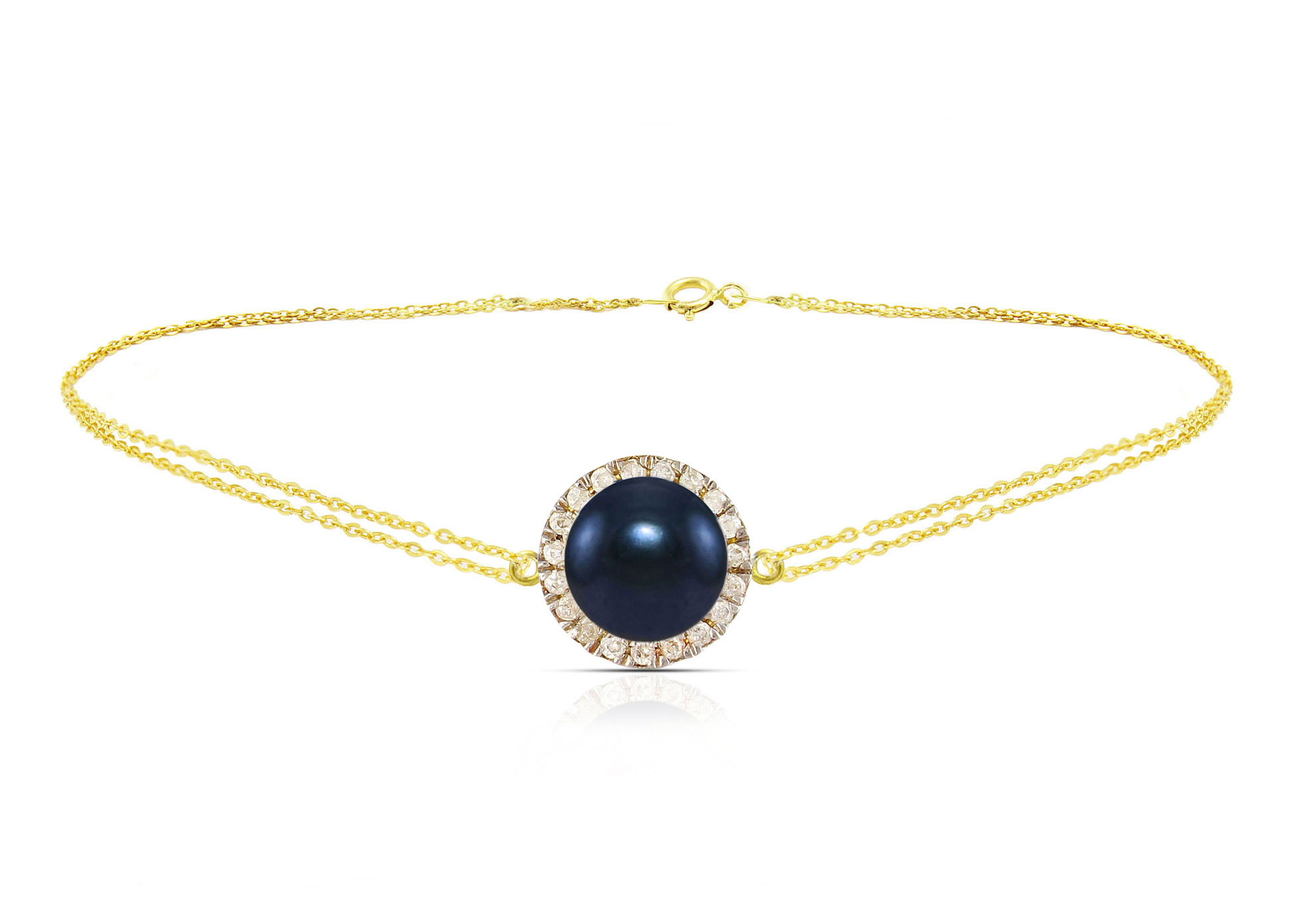 Vera Perla 18K Solid Gold 0.10ct Genuine Diamonds and 6-7 mm Black Pearl Bracelet