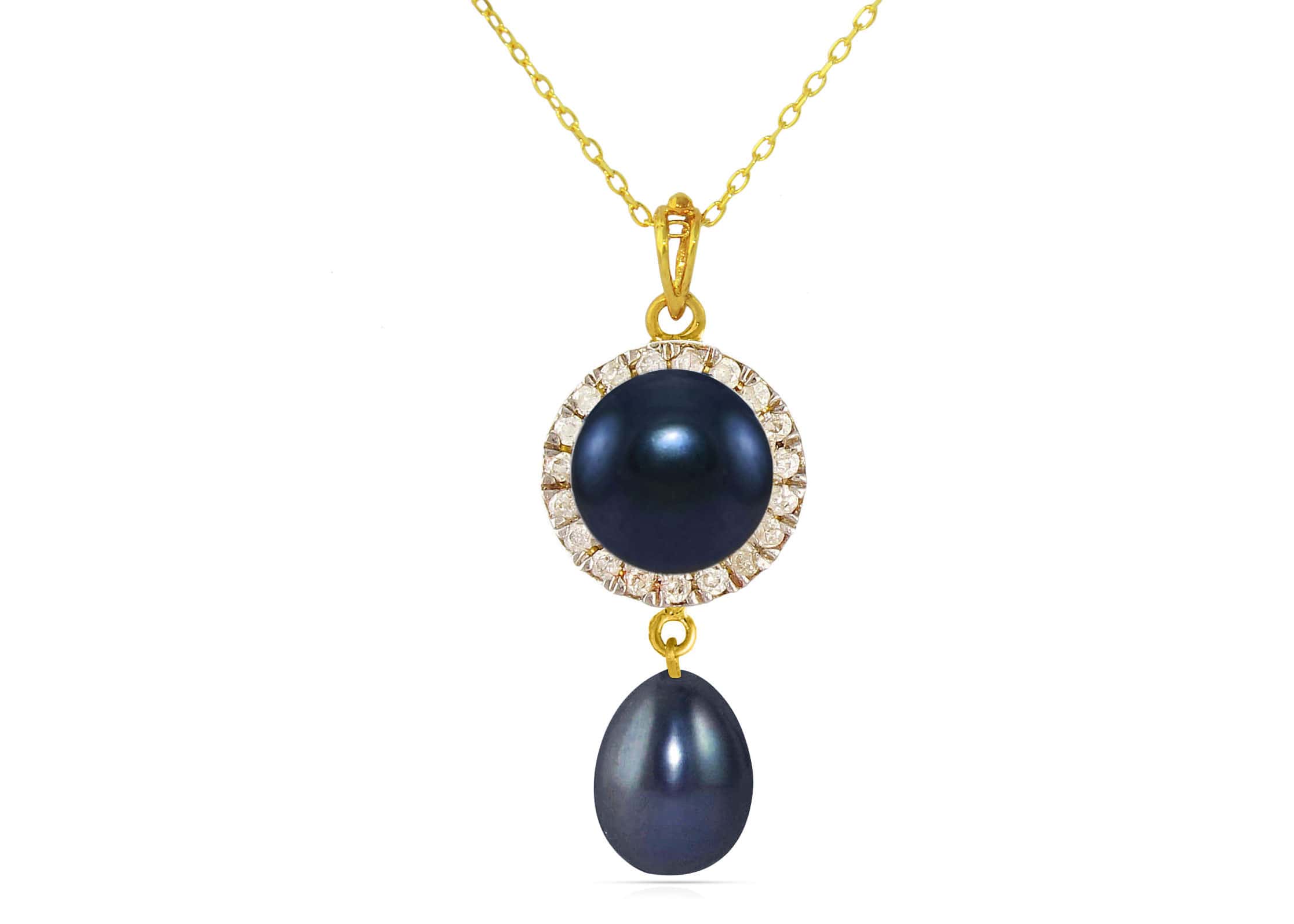Vera Perla 18K Solid Gold 0.10ct Genuine Diamonds and 6-7 mm Black Pearl Necklace
