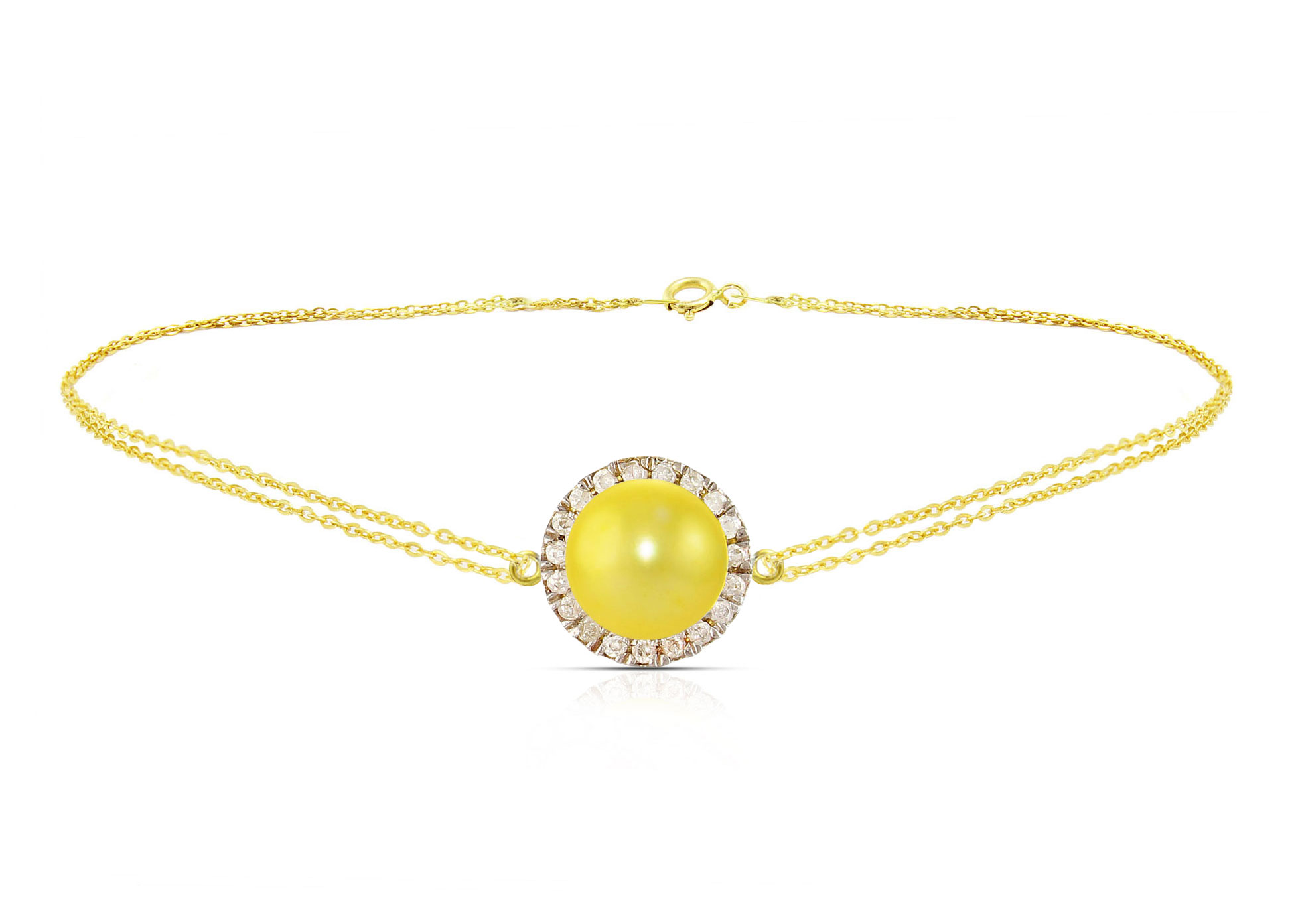 Vera Perla 18K Solid Gold 0.10ct Genuine Diamonds and 6-7 mm Golden Pearl Bracelet
