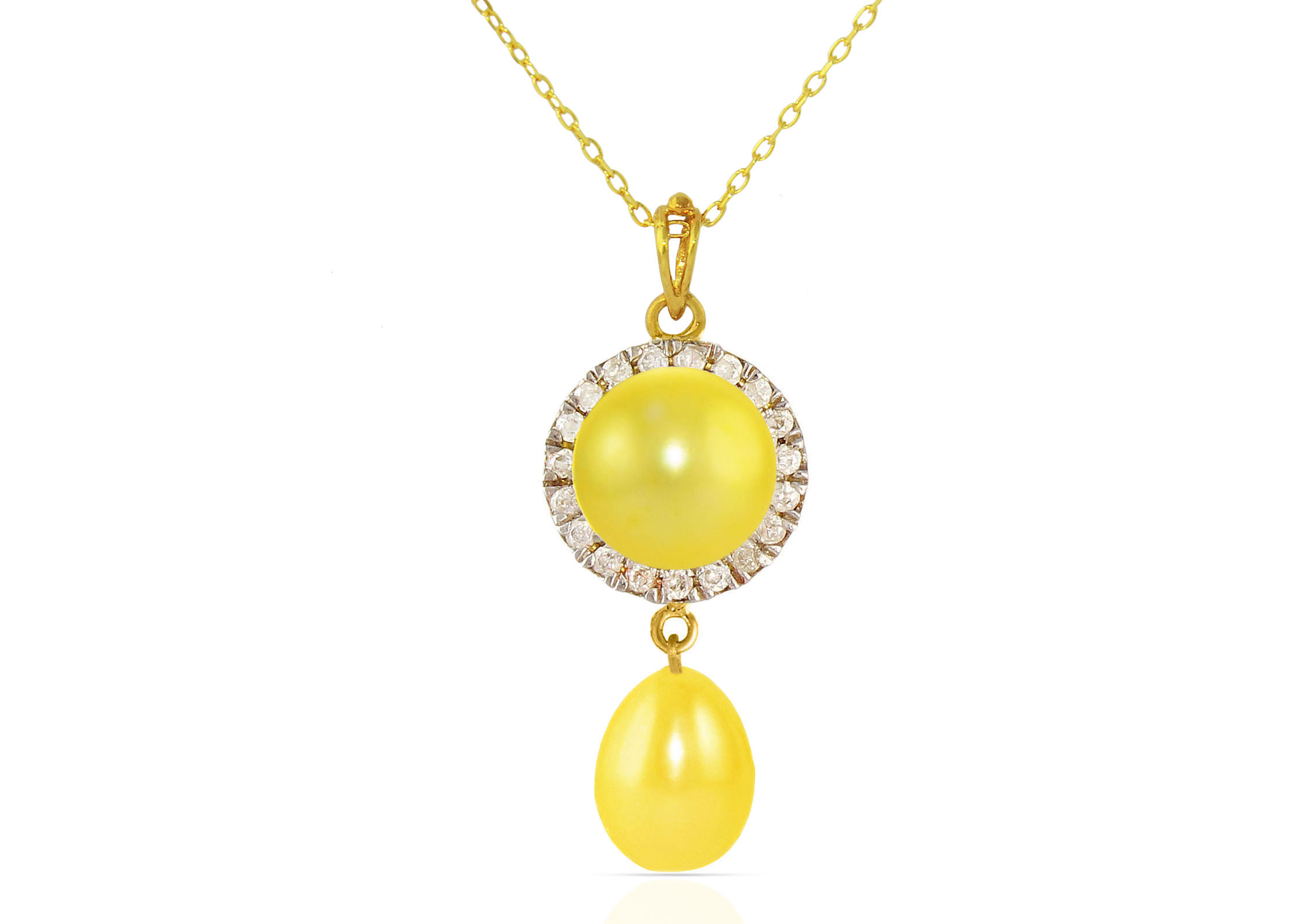 Vera Perla 18K Solid Gold 0.10ct Genuine Diamonds and 6-7 mm Golden Pearl Necklace