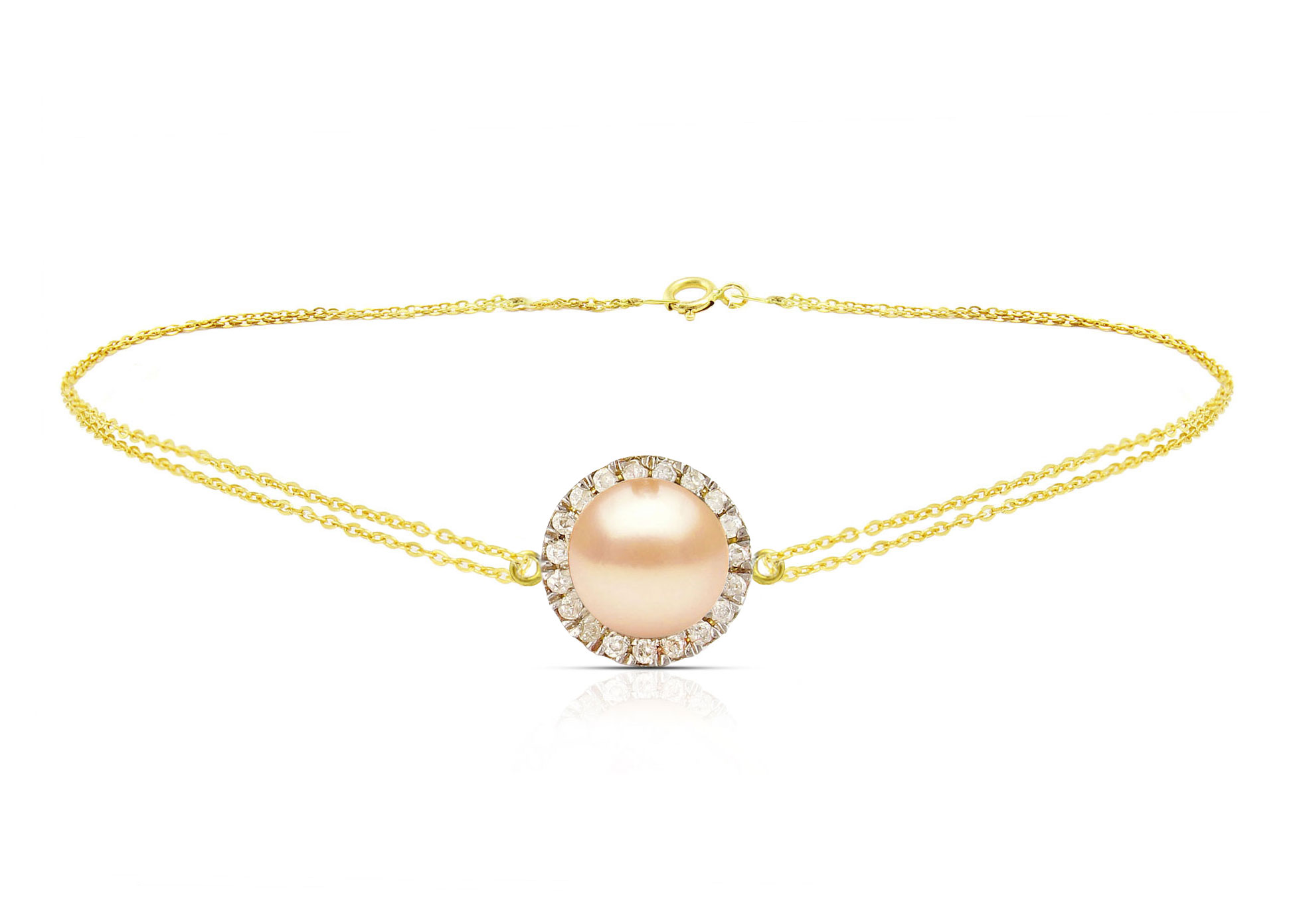 Vera Perla 18K Solid Gold 0.10ct Genuine Diamonds and 6-7 mm Pink Pearl Bracelet
