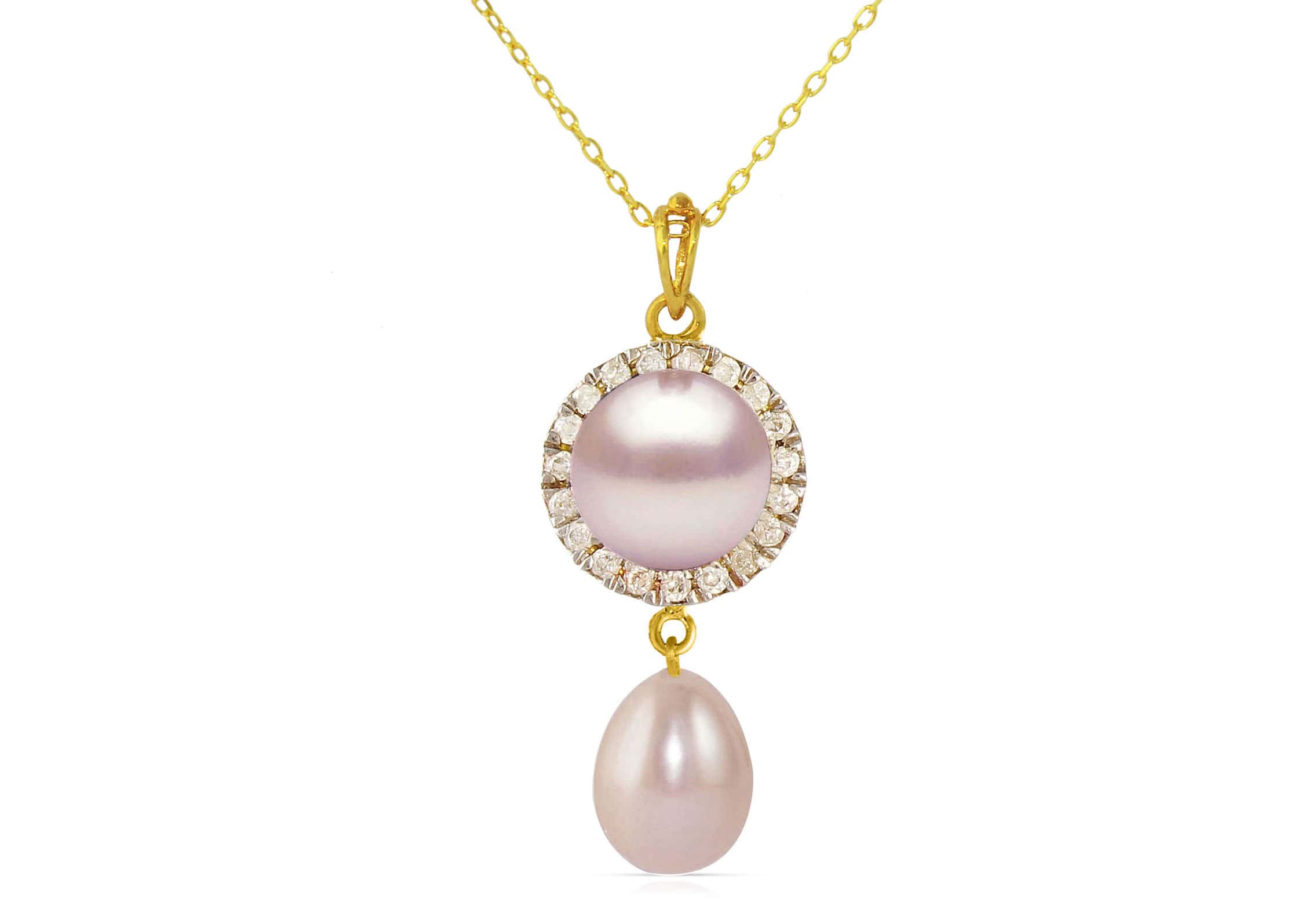Vera Perla 18K Solid Gold 0.10ct Genuine Diamonds and 6-7 mm Purple Pearl Necklace