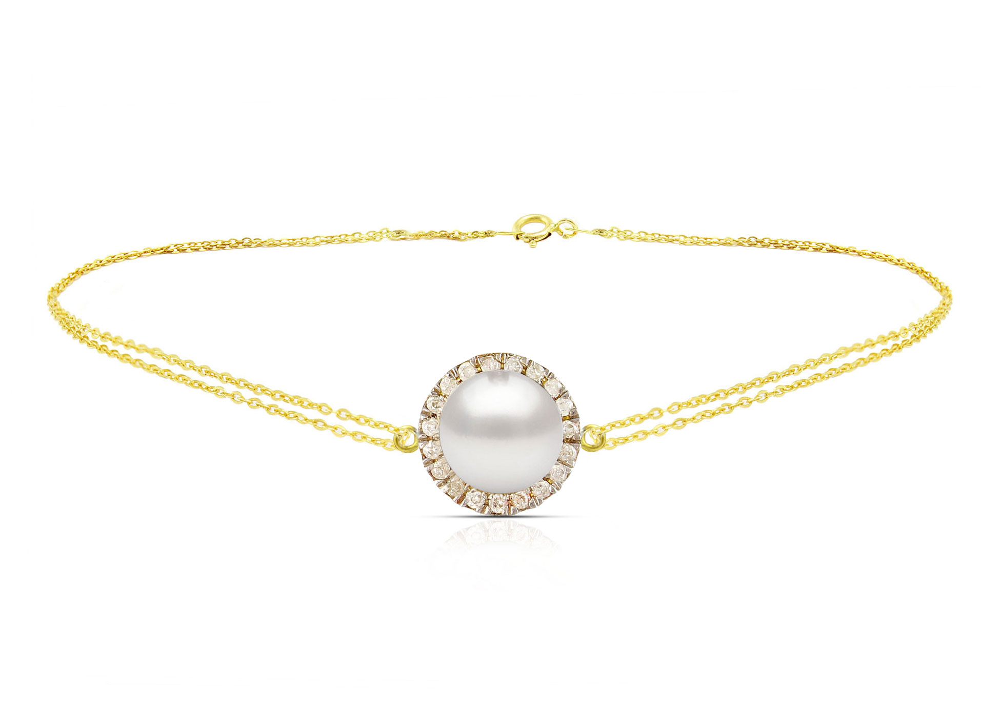 Vera Perla 18K Solid Gold 0.10ct Genuine Diamonds and 6-7 mm White Pearl Bracelet