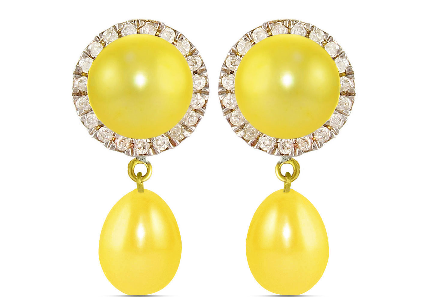 Vera Perla 18K Solid Gold 0.20ct Genuine Diamonds and 6-7 mm Golden Pearl Earrings