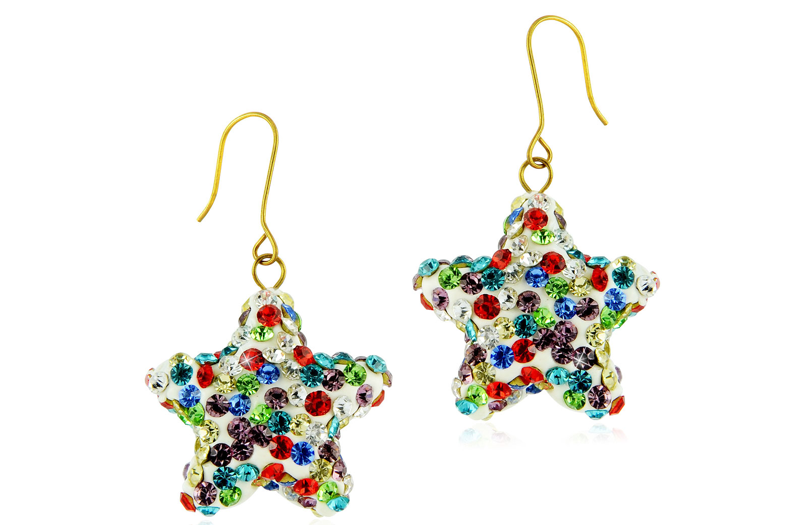 Vera Perla 18k Solid Gold 20mm Crystal Star Delicate Earrings