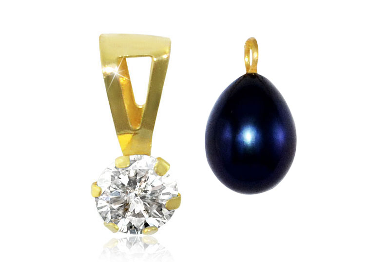Vera Perla 18k Solid Gold 7mm Black Pearl and Cubic Zirconia Solitaire Pendant