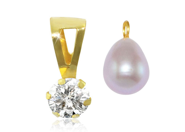 Vera Perla 18k Solid Gold 7mm Purple Pearl and Cubic Zirconia Solitaire Pendant