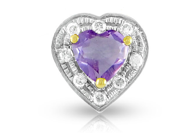 Vera Perla 18K Solid Gold and 0.08Cts Diamonds and 5mm Genuine Amethyst Heart Pendant