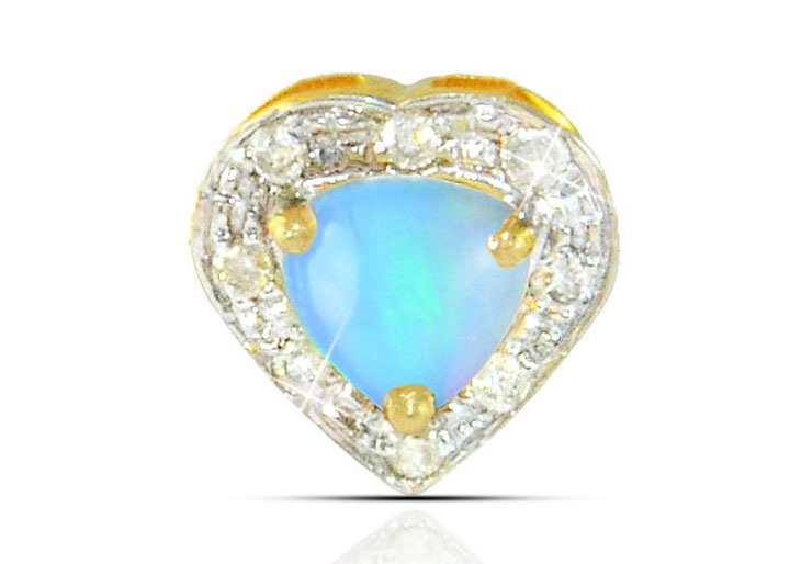 Vera Perla 18K Solid Gold and 0.08Cts Diamonds and 5mm Genuine Ethiopian Opal Heart Pendant 