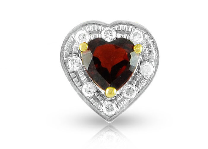 Vera Perla 18K Solid Gold and 0.08Cts Diamonds and 5mm Genuine Garnet Heart Pendant