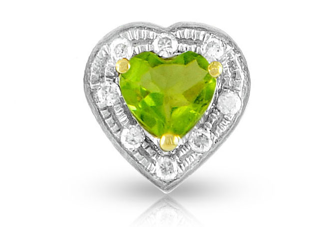 Vera Perla 18K Solid Gold and 0.08Cts Diamonds and 5mm Genuine Peridot Heart Pendant