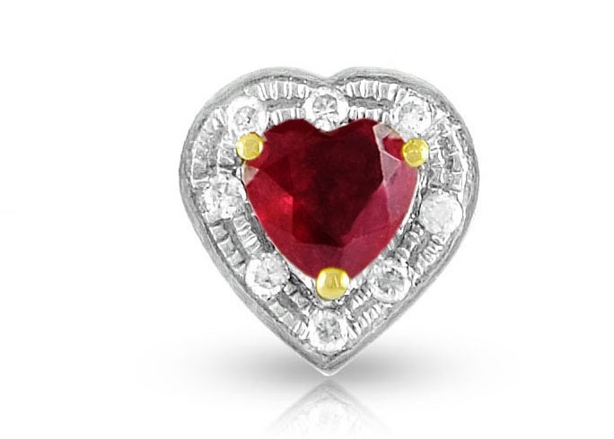 Vera Perla 18K Solid Gold and 0.08Cts Diamonds and 5mm Genuine Ruby Heart Pendant