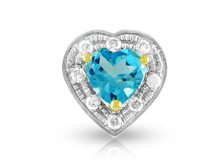 Vera Perla 18K Solid Gold and 0.08Cts Diamonds and 5mm Genuine Swiss Blue Topaz Heart   Pendant