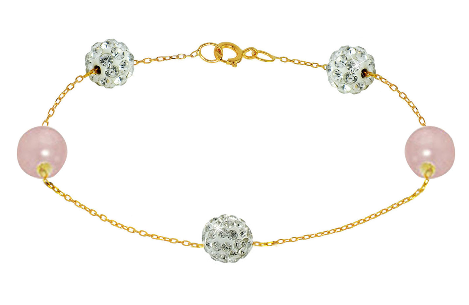 Vera Perla 18K Solid Gold Gradual Built-in 5-6mm Crystal Ball and Purple Pearls Bracelet