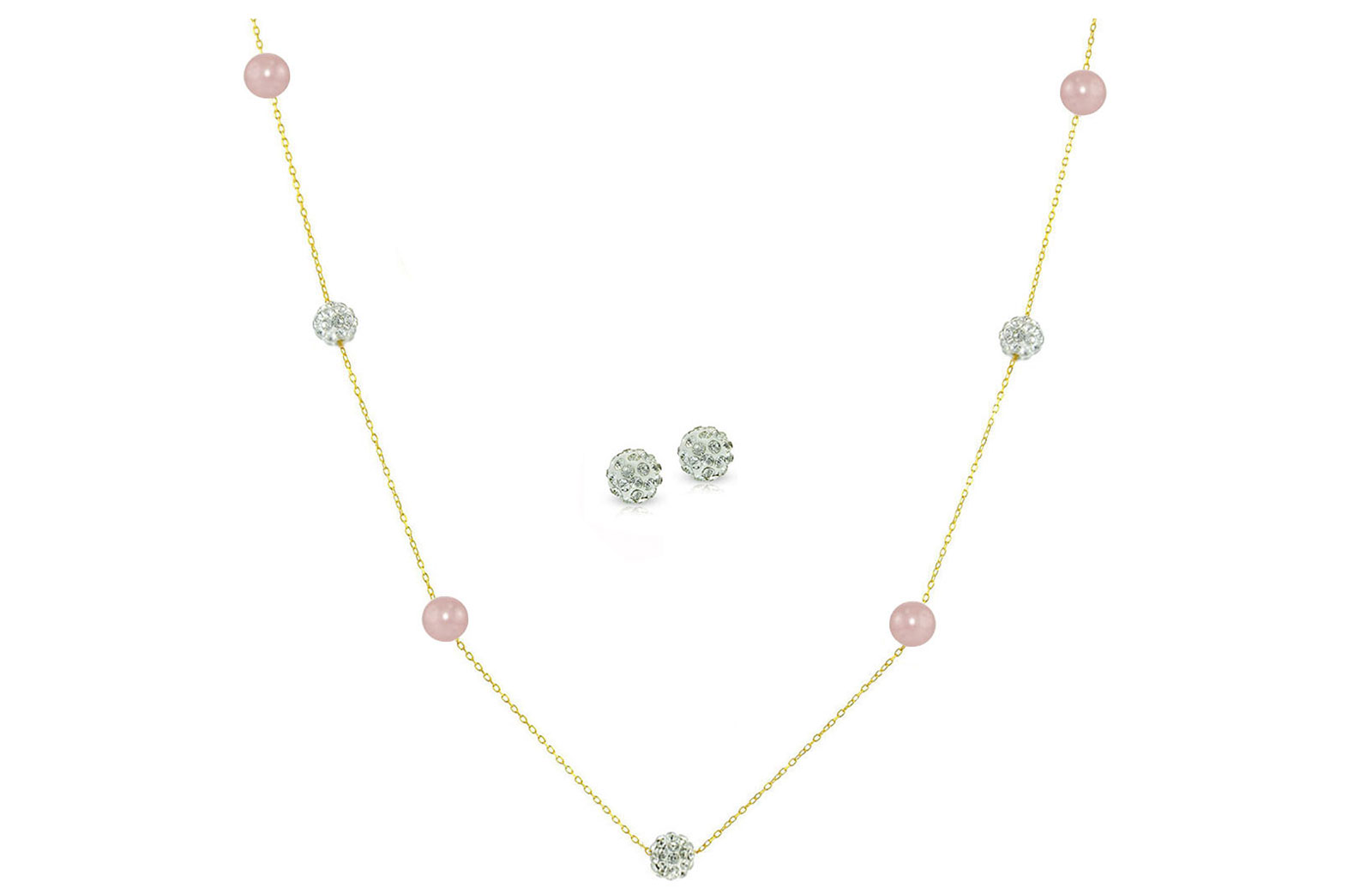 Vera Perla 18K Solid Gold Gradual Built-in 5-6mm Crystal Ball and Purple Pearls Jewelry Set - 2 pcs.