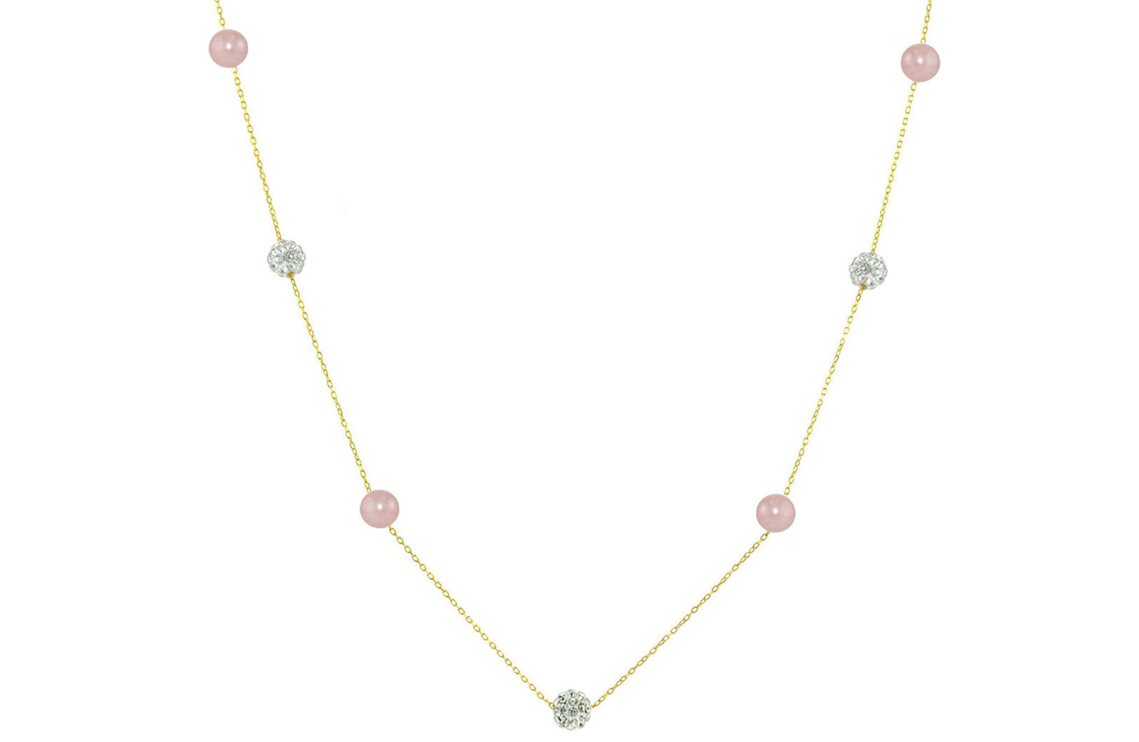 Vera Perla 18K Solid Gold Gradual Built-in 5-6mm Crystal Ball and Purple Pearls Necklace