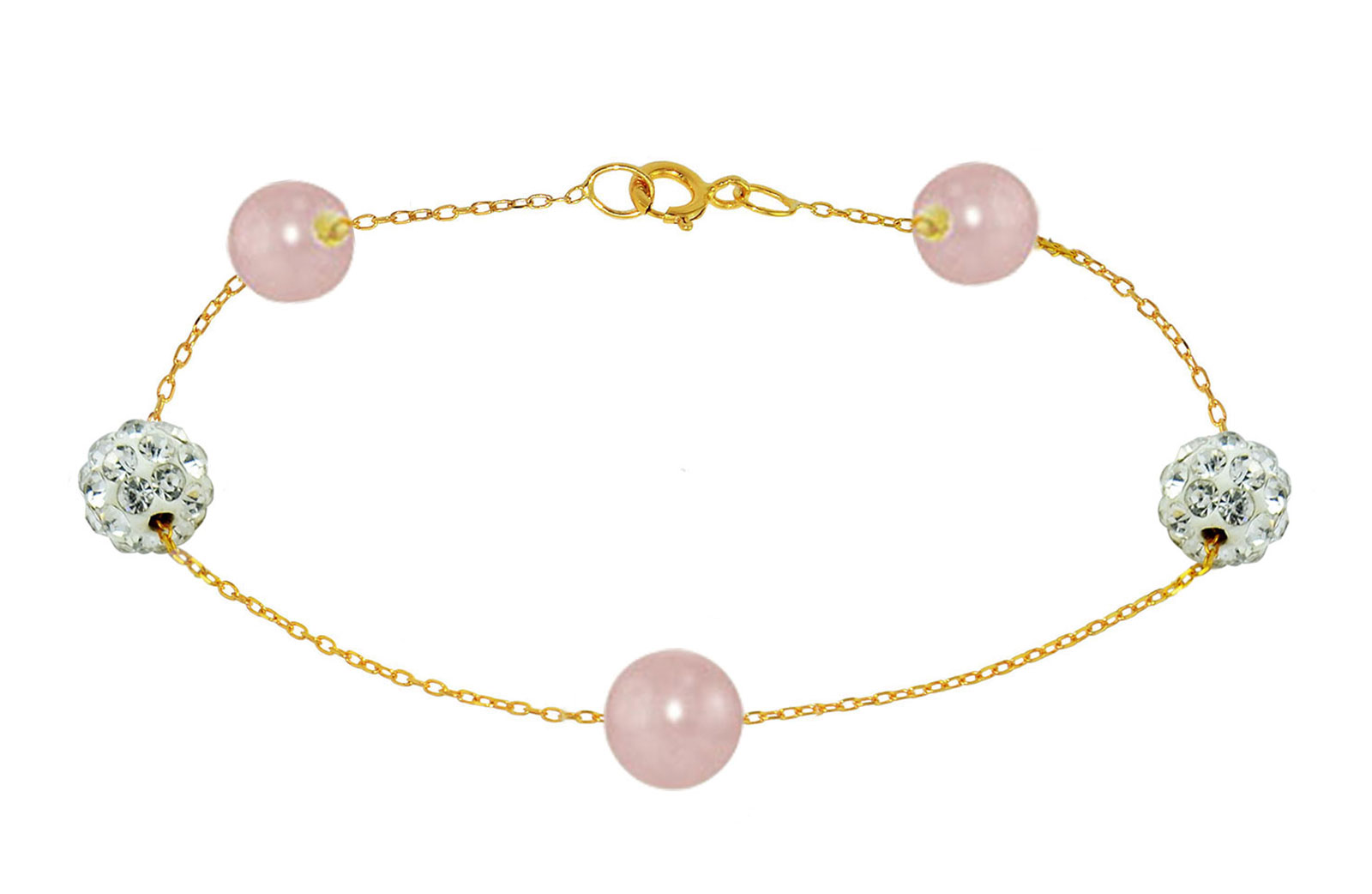 Vera Perla 18K Solid Gold Gradual Built-in 5-6mm Purple Pearls and Crystal Ball Bracelet