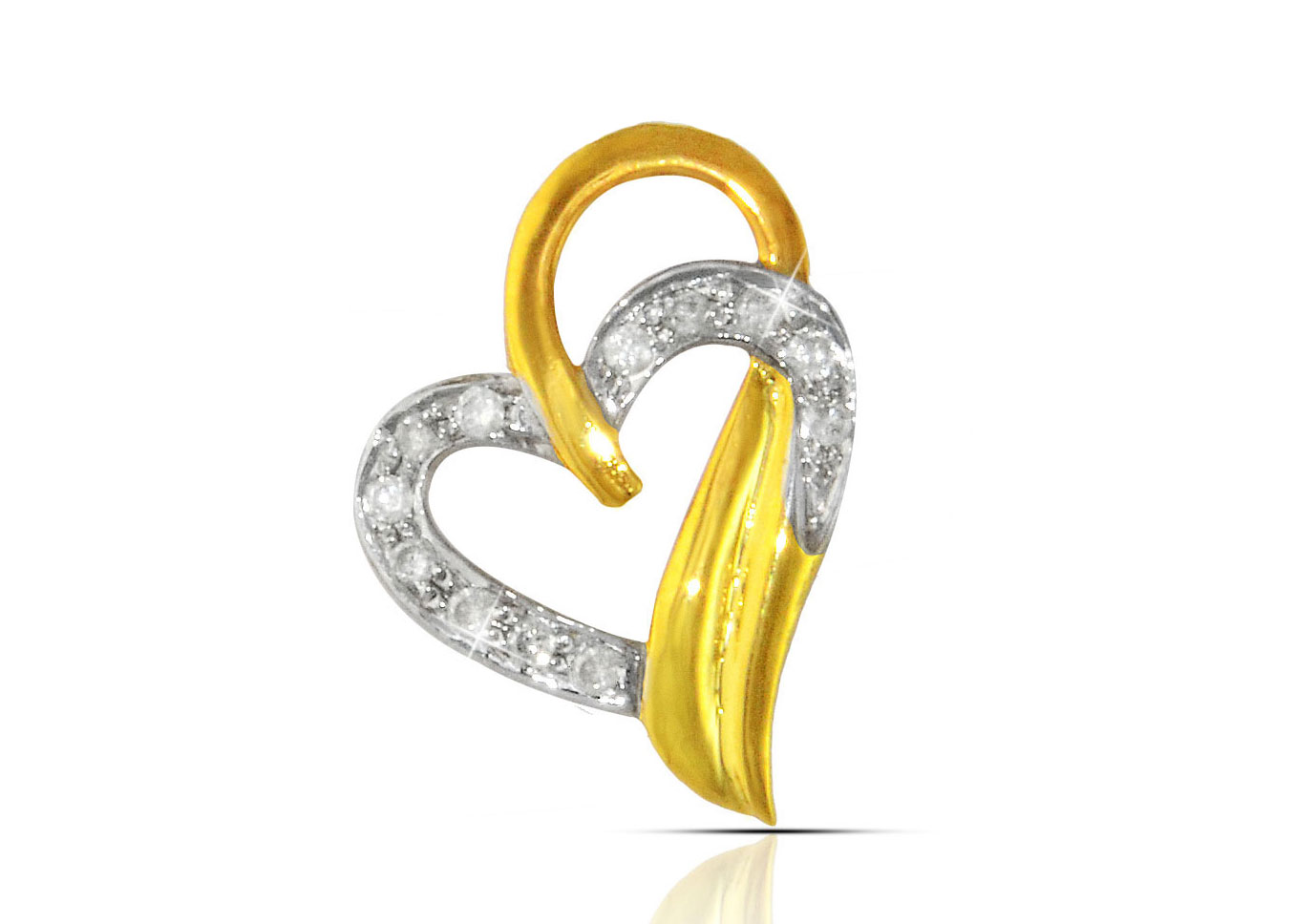 Vera Perla 18K Solid Yellow Gold 0.12Ct Genuine Diamonds  Overlapped Heart Pendant