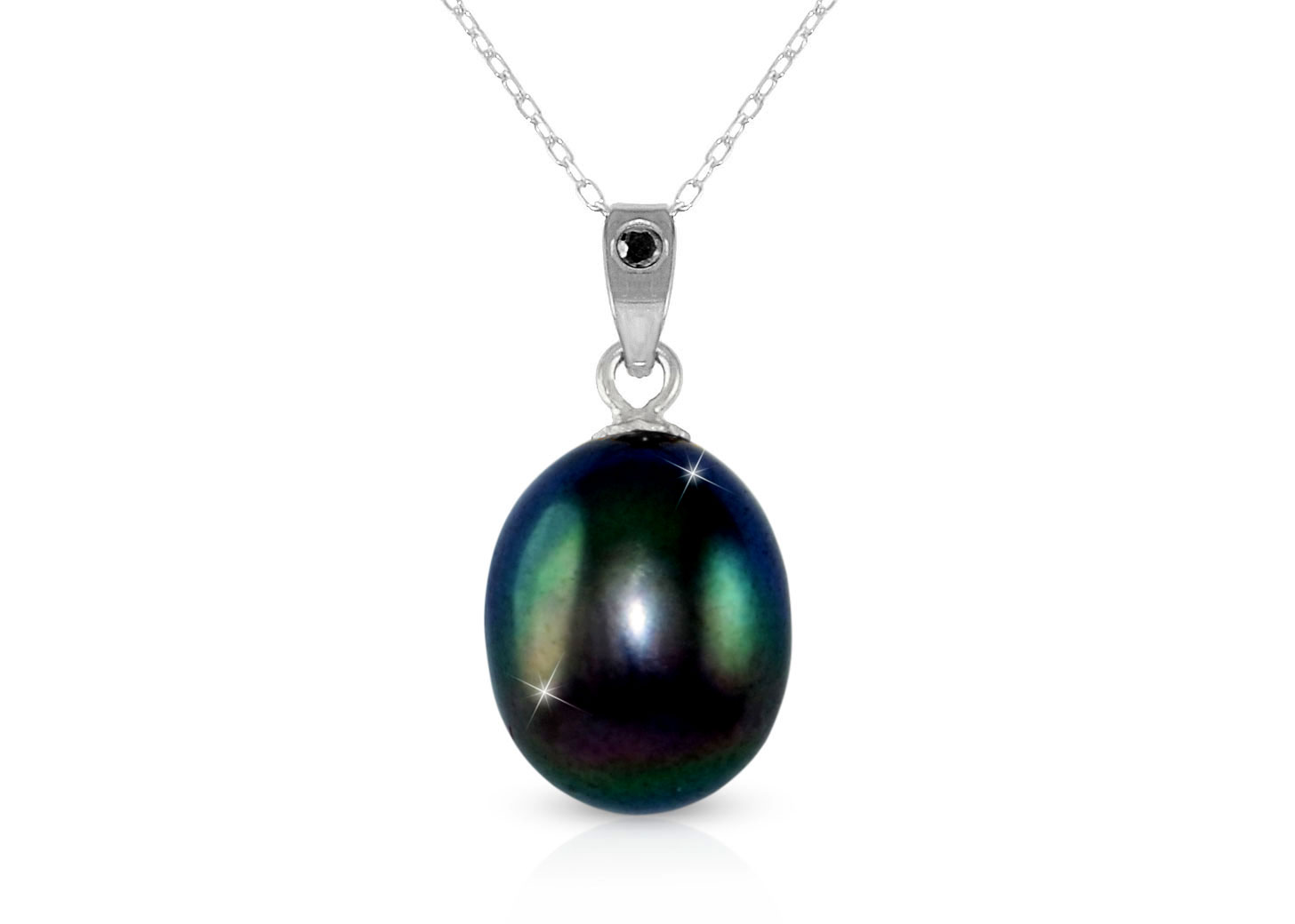 Vera Perla 18k White Gold, 0.02Cts Black Diamond, Pearl Necklace
