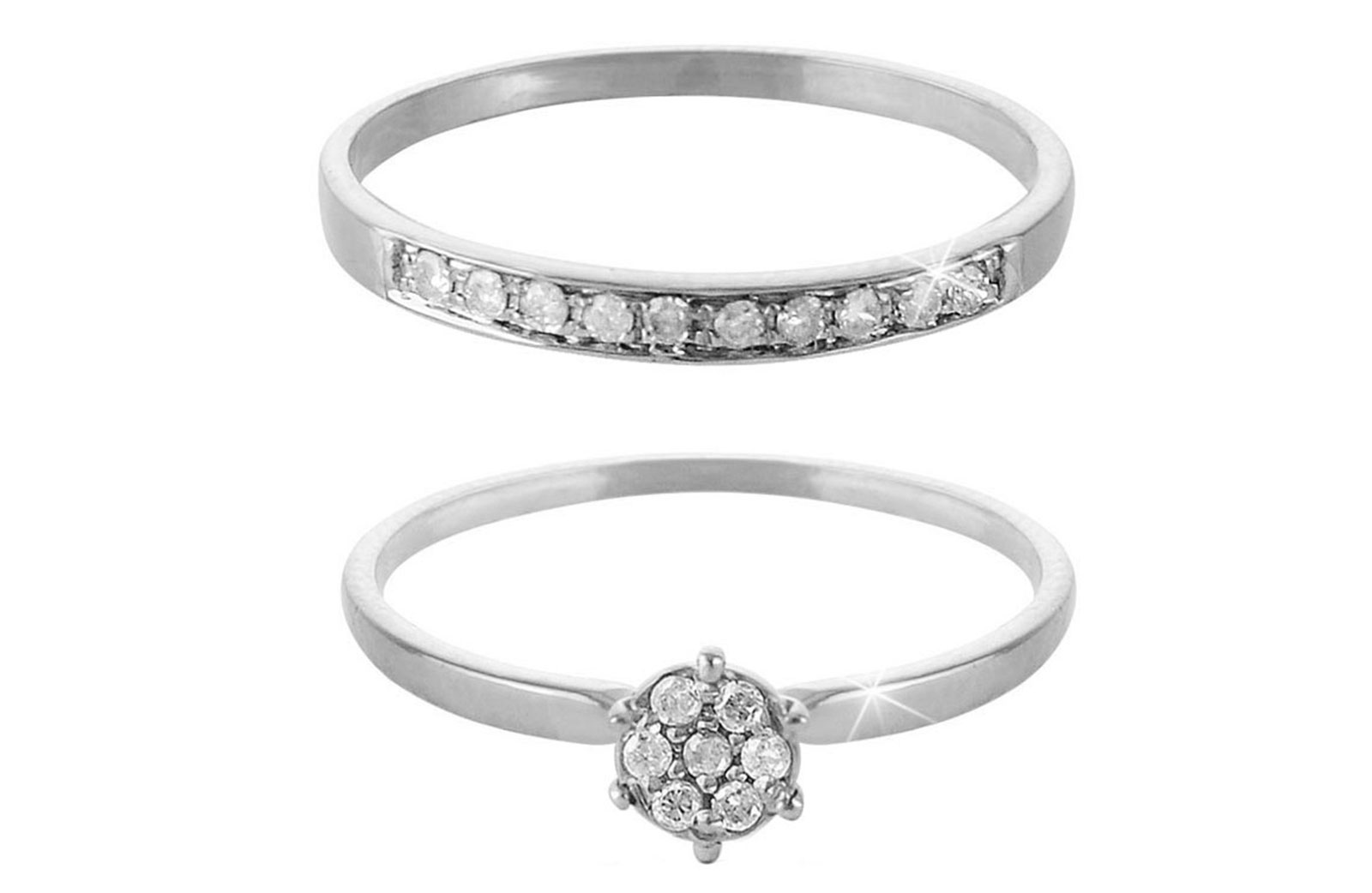 Vera Perla 18k White Gold 0.17ct Diamonds Engagement Ring Set, 6.5 US
