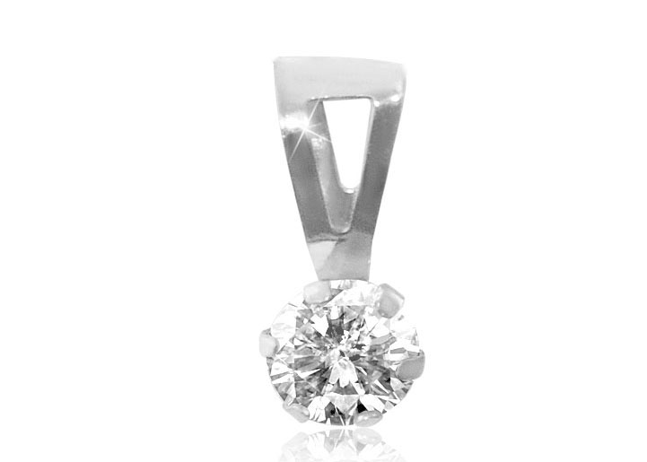 Vera Perla 18K White Gold and Cubic Zircon Solitaire Pendant