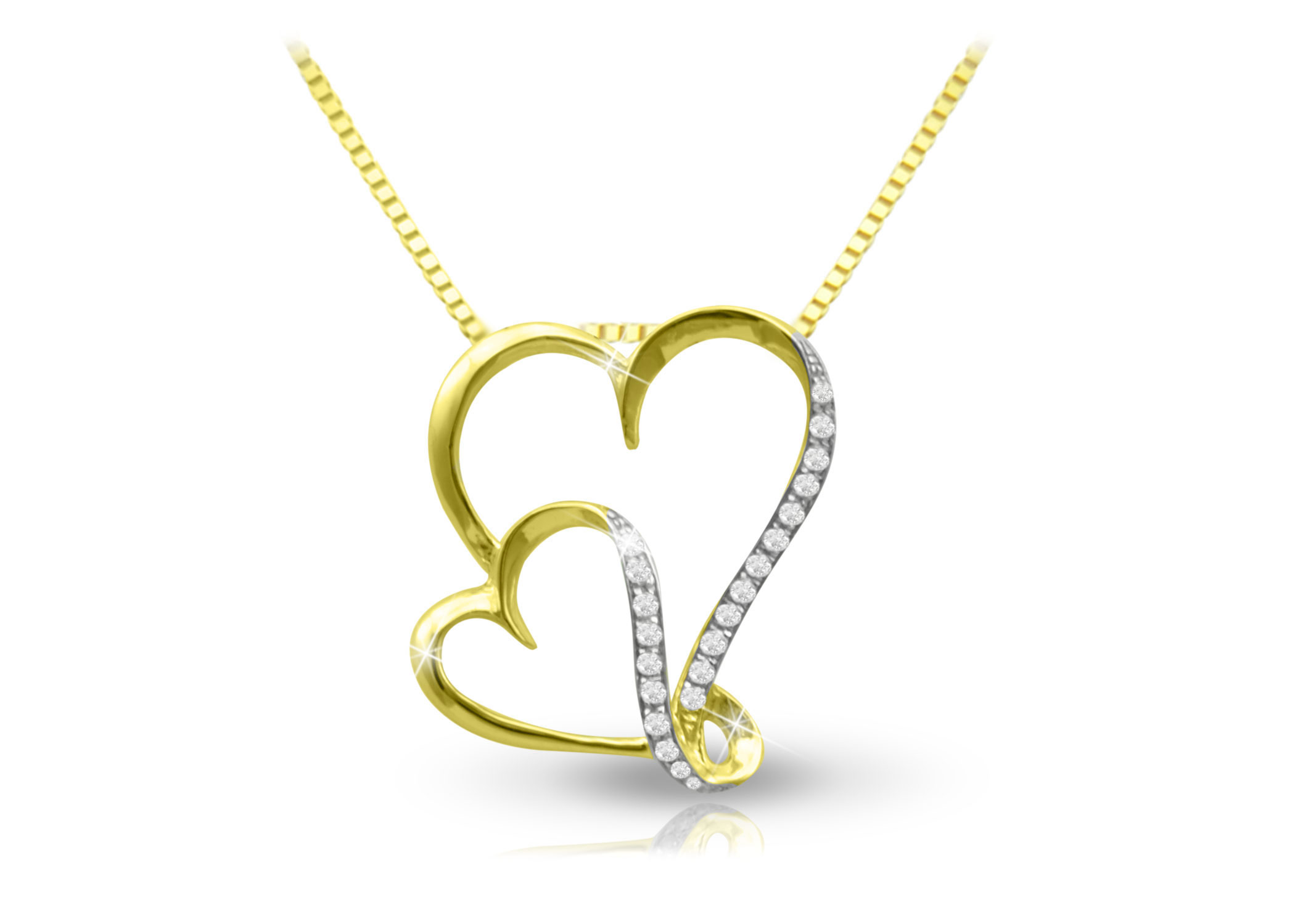 Vera Perla 18K Yellow Gold Big and Small Hearts Necklace