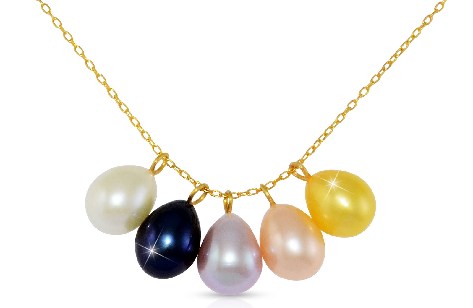 Vera Perla 5 in 1 10K Gold Pearls 5 Pendants and 1 Chain