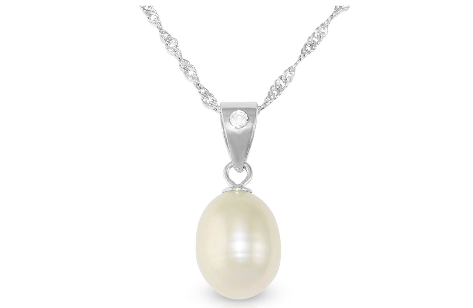 Vera Perla 925 Sterling Silver White Pearl With 0.01ct Diamond Necklace