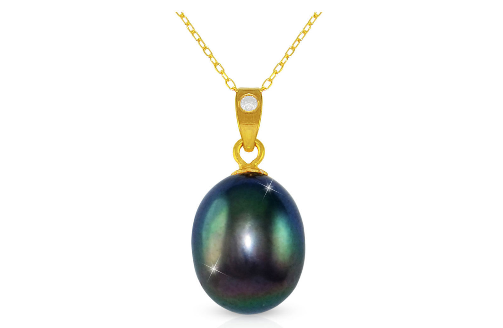 Vera Perla Black Baroque Pearl 18K Gold Pendant with 10K Gold Chain