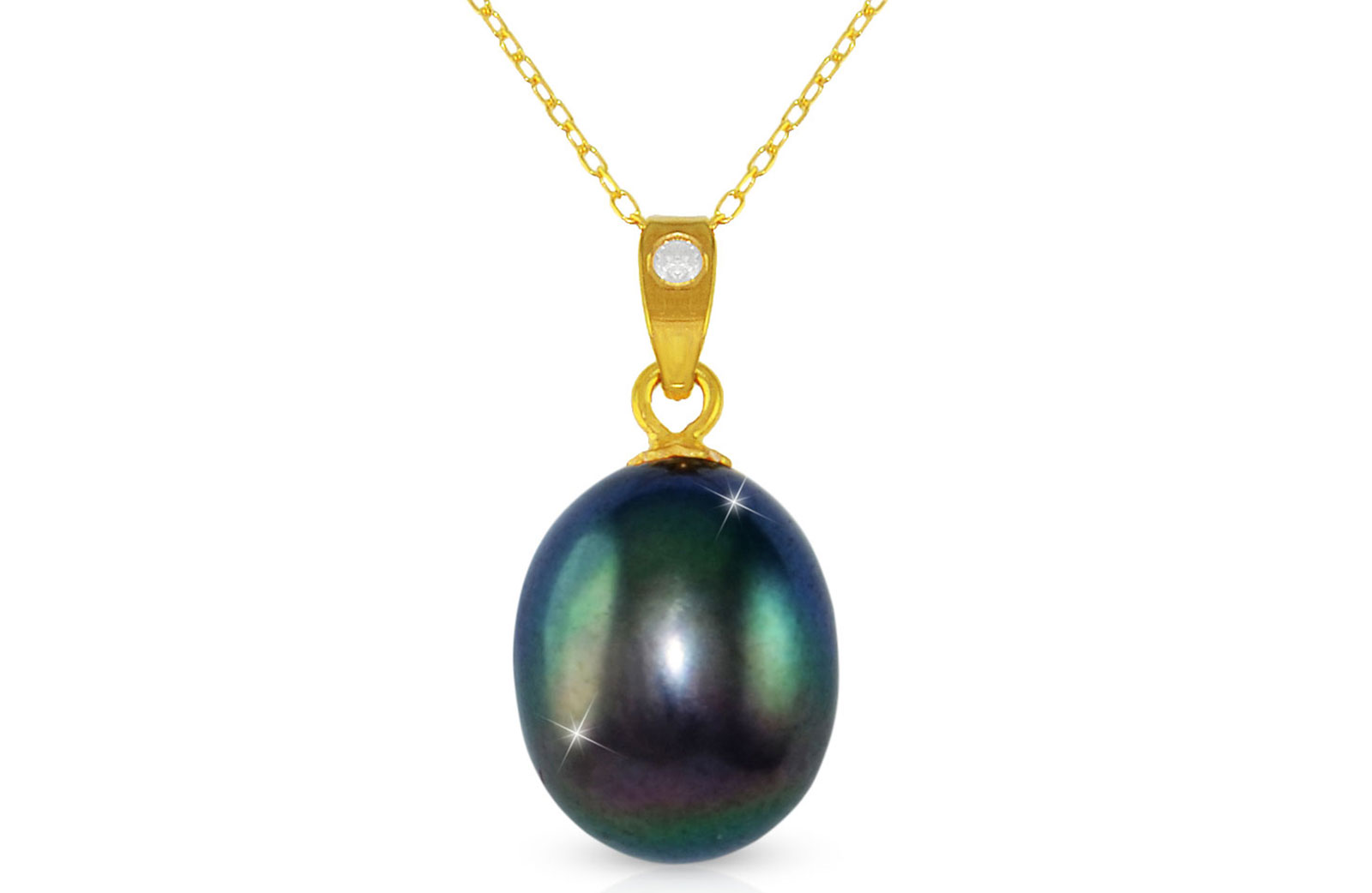 Vera Perla Black Baroque Pearl 18K Gold Pendant with 18K Gold Chain
