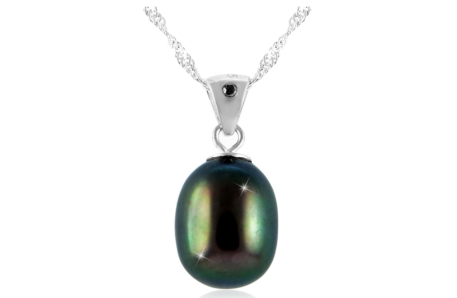 Vera Perla Black Diamond, Black Pearl Sterling Silver Necklace