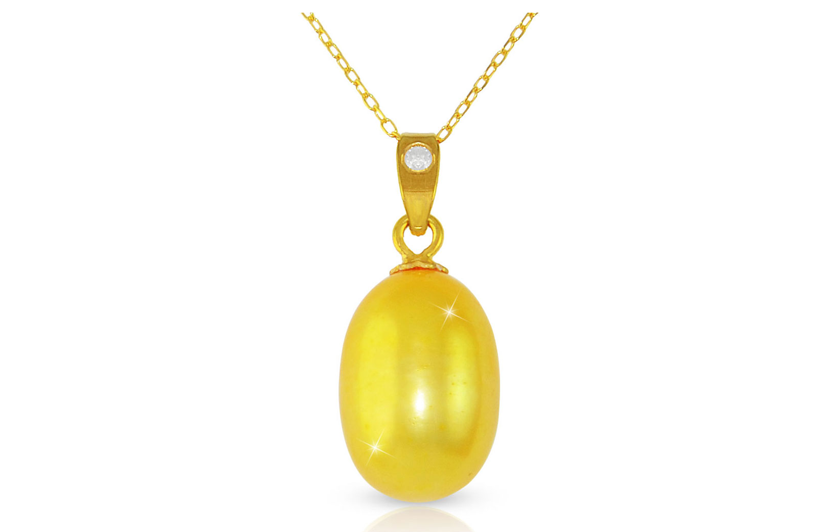 Vera Perla Golden Baroque Pearl 18K Gold Pendant with 10K Gold Chain