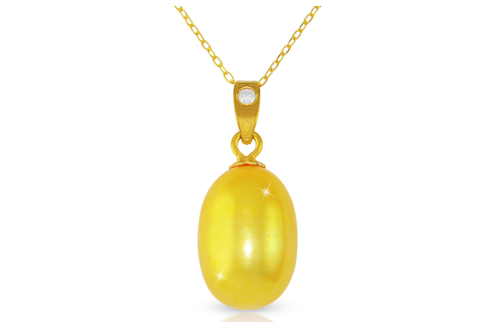 Vera Perla Golden Baroque Pearl 18K Gold Pendant with 18K Gold Chain